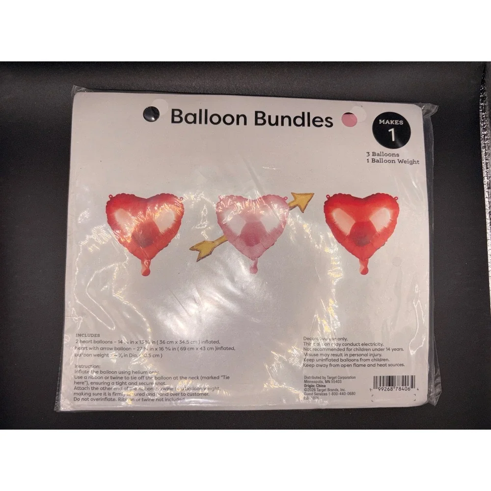 Target Valentine's Day Heart Balloon Bundle 3ct Red Pink with Arrow and Weight